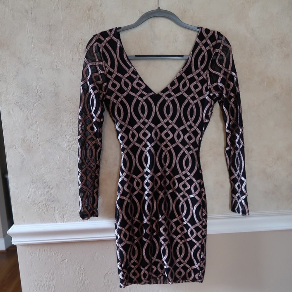 Charlotte Russe sheer long sleeve v neck dress